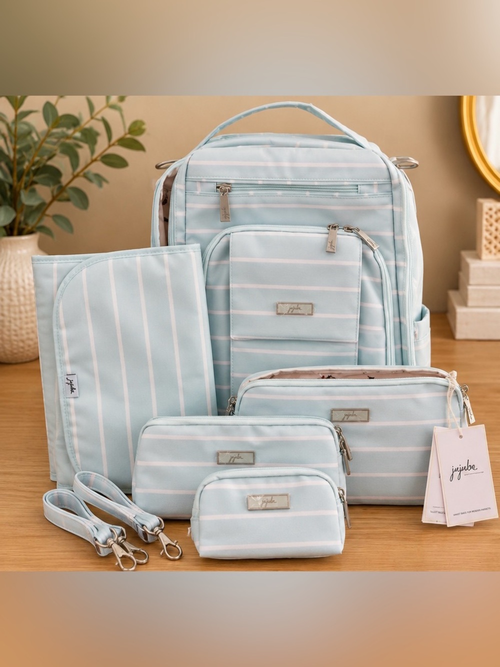 JuJuBe Summer Stripe Be Right Back Diaper Bag + Be Set & Be Quick NWT